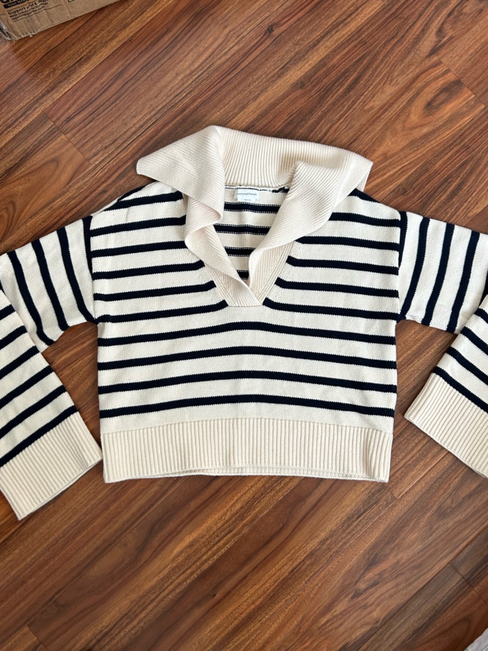 Lovers and friends cream navy blue striped collared sweater small